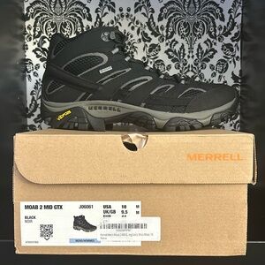 Merrell Men's size 10 Black Moab 2 MID GTX Gortex Boots